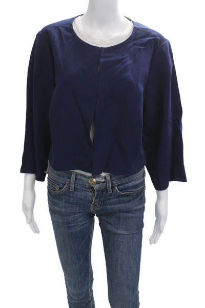 Lafayette 148 New York Womens Cropped Dark Blue Wool 3/4 Sleeve Coat Size 18