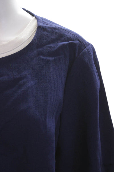 Lafayette 148 New York Womens Cropped Dark Blue Wool 3/4 Sleeve Coat Size 18