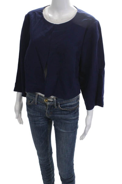 Lafayette 148 New York Womens Cropped Dark Blue Wool 3/4 Sleeve Coat Size 18