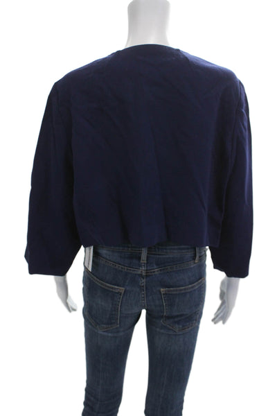 Lafayette 148 New York Womens Cropped Dark Blue Wool 3/4 Sleeve Coat Size 18