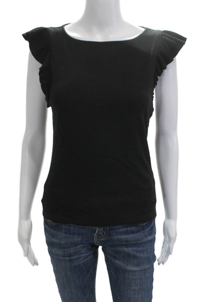 J Crew Women Black Basic Cap Sleeve Round Neck Tank Size M