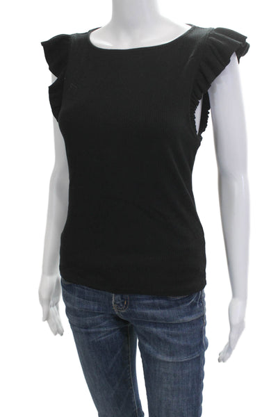 J Crew Women Black Basic Cap Sleeve Round Neck Tank Size M
