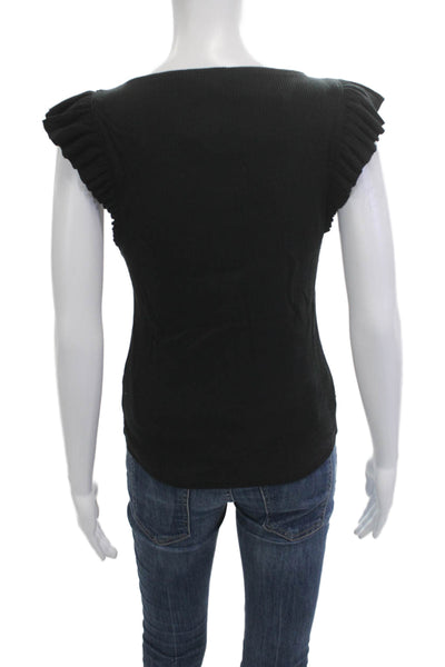 J Crew Women Black Basic Cap Sleeve Round Neck Tank Size M