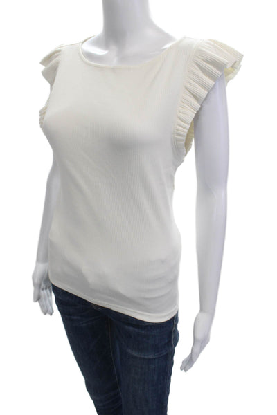 J Crew Women Basic Sleeveless Round Neck White T-Shirt Size M