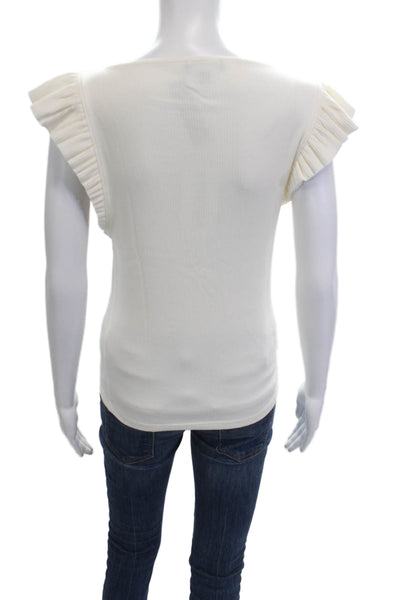 J Crew Women Basic Sleeveless Round Neck White T-Shirt Size M