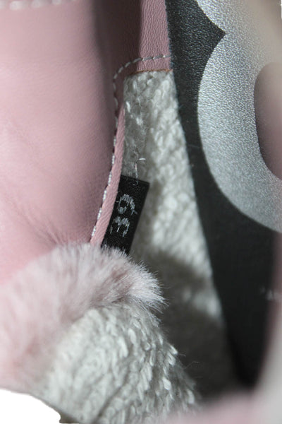 P448 Womens Lace Up Perforated Logo Low Top Sneakers White Pink Leather Size 39