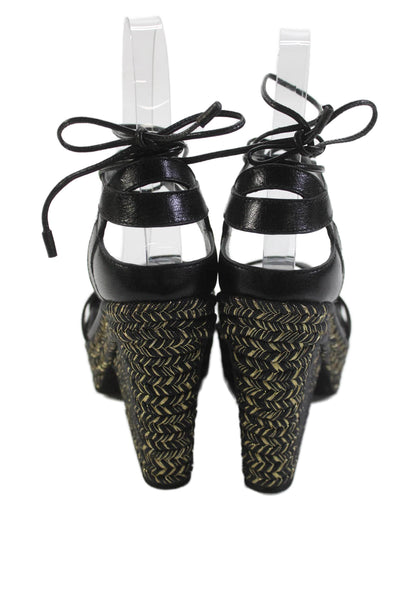 Sergio Rossi Womens Leather Lace-Up Platform Wedge Sandals Black Size 5