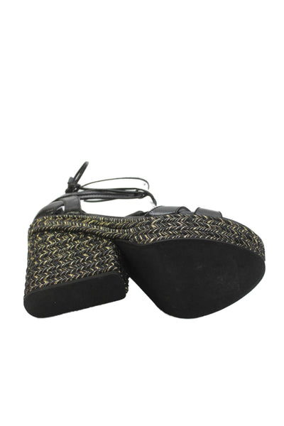 Sergio Rossi Womens Leather Lace-Up Platform Wedge Sandals Black Size 5