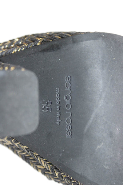 Sergio Rossi Womens Leather Lace-Up Platform Wedge Sandals Black Size 5