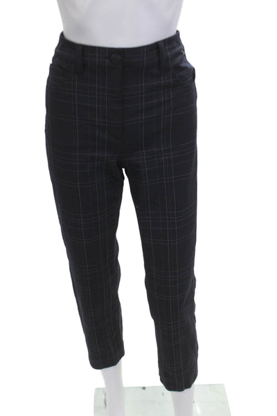 Theory Womens Ankle Cropped Dress Pants Dark Blue Plaid Button Size 2