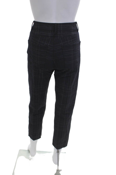 Theory Womens Ankle Cropped Dress Pants Dark Blue Plaid Button Size 2