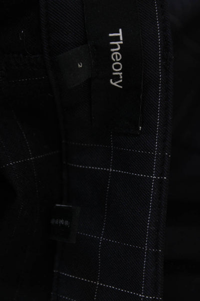 Theory Womens Ankle Cropped Dress Pants Dark Blue Plaid Button Size 2