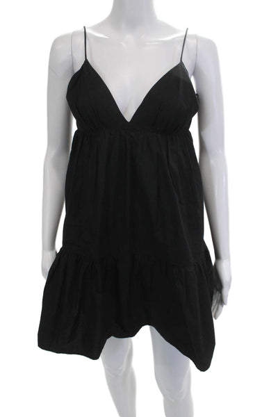 Zara Women Slip Dress Black V-Neck Tie Sleeveless Cotton Short Size XS