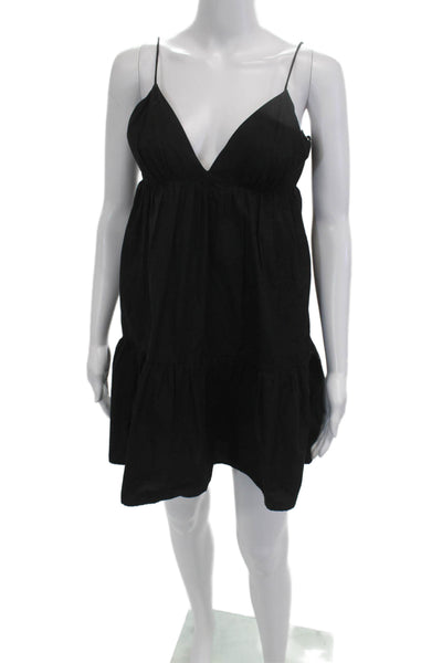 Zara Women Slip Dress Black V-Neck Tie Sleeveless Cotton Short Size XS