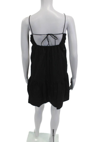Zara Women Slip Dress Black V-Neck Tie Sleeveless Cotton Short Size XS
