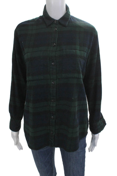 Madewell Women Dark Blue Plaid Collared Long Sleeve Button-Up Top Size XS