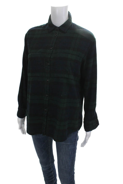 Madewell Women Dark Blue Plaid Collared Long Sleeve Button-Up Top Size XS