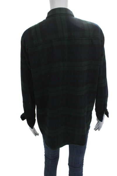 Madewell Women Dark Blue Plaid Collared Long Sleeve Button-Up Top Size XS