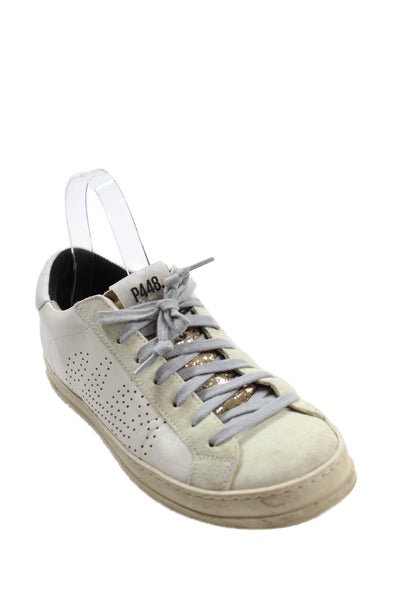 P448 Womens Leather John Low-Top Lace-Up Casual Sneakers White Size 8