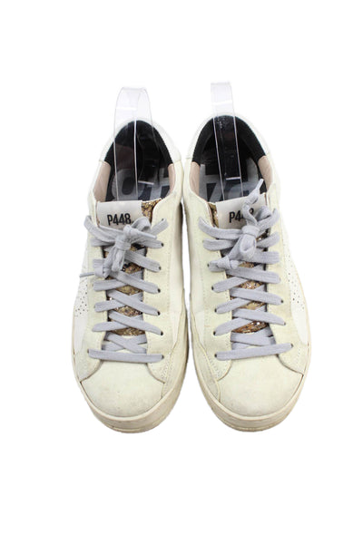 P448 Womens Leather John Low-Top Lace-Up Casual Sneakers White Size 8