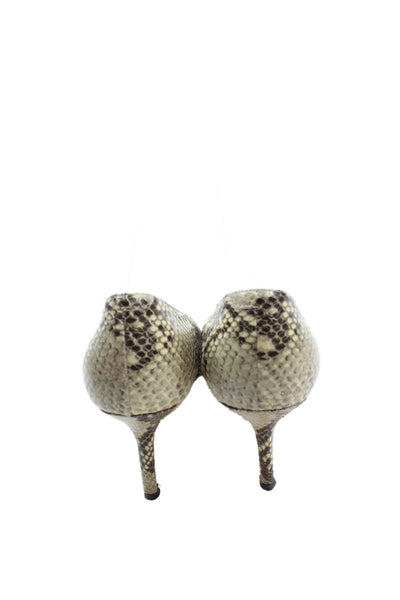 Jimmy Choo Womens Snakeskin Print Leather Pump High Heels Beige Size 8