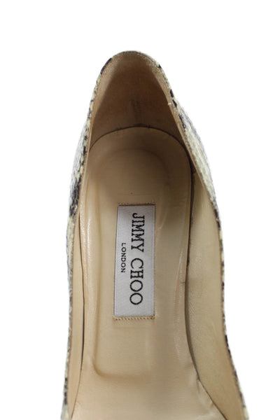 Jimmy Choo Womens Snakeskin Print Leather Pump High Heels Beige Size 8