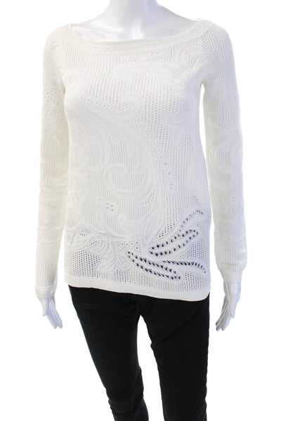 Roberto Cavalli Unisex Pullover Sweater White Paisley Round Neck Size 38