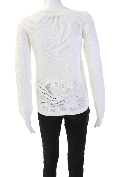 Roberto Cavalli Unisex Pullover Sweater White Paisley Round Neck Size 38