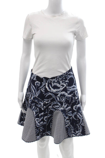 C/MEO Collective Women A-Line Flare Skirt Dark Blue Floral Knee Length Size L