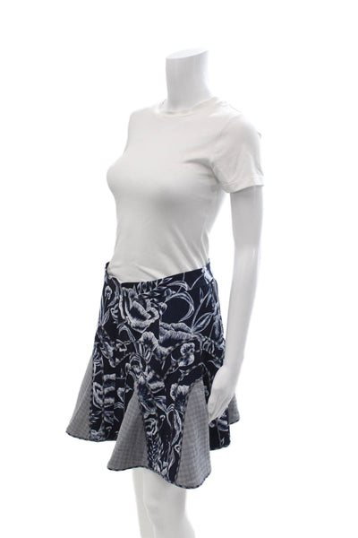 C/MEO Collective Women A-Line Flare Skirt Dark Blue Floral Knee Length Size L