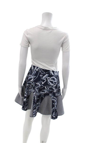 C/MEO Collective Women A-Line Flare Skirt Dark Blue Floral Knee Length Size L