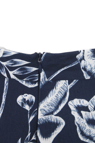 C/MEO Collective Women A-Line Flare Skirt Dark Blue Floral Knee Length Size L