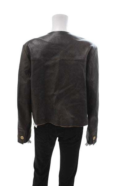 Arma Womens Leather Classic Round Neck Button Jacket Long Sleeve Size 46