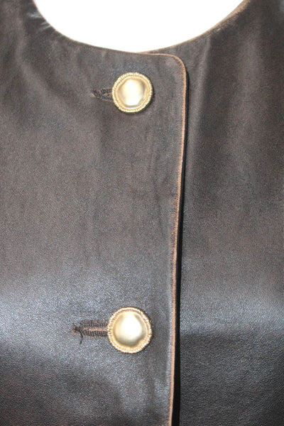 Arma Womens Leather Classic Round Neck Button Jacket Long Sleeve Size 46