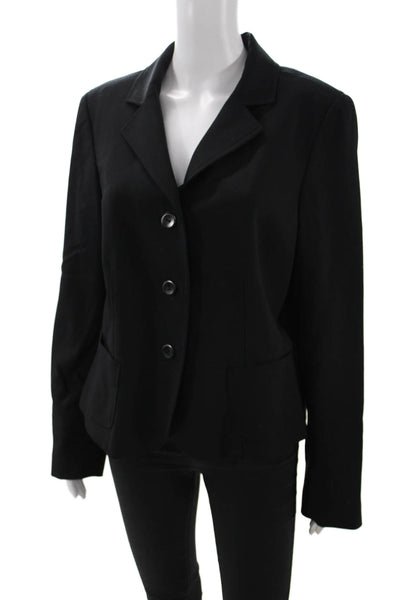 Dana Buchman Women Black Wool Collared Button Blazer Long Sleeve Size 12