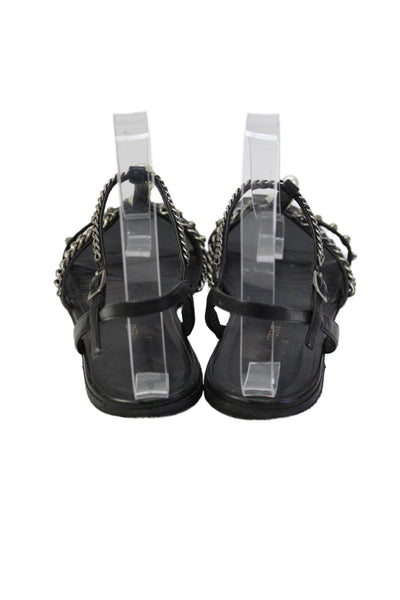 Saint Laurent Womens Embellished Ankle Strap Flat Sandals Shoes Black Size 5.5
