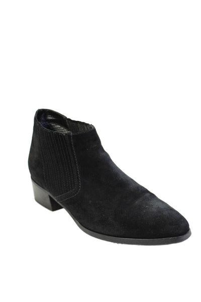 Aquatalia Women's Suede Round Toe Block Heel Bootie Black Size 9