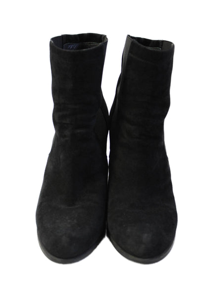 Stuart Weitzman Women's Round Toe Suede Block Heel Ankle Boots Black Size 9.5