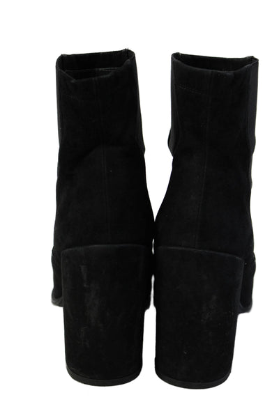 Stuart Weitzman Women's Round Toe Suede Block Heel Ankle Boots Black Size 9.5