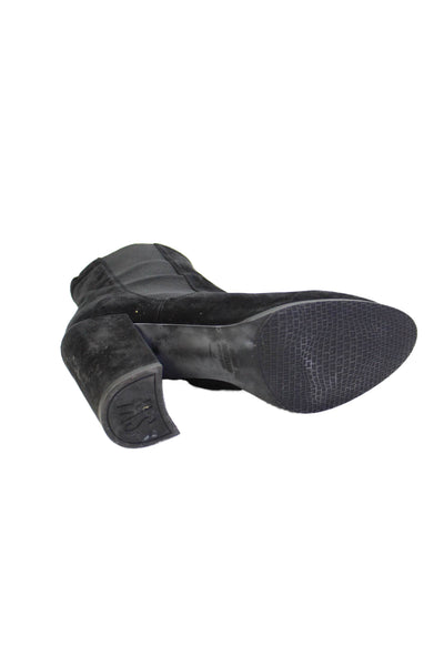 Stuart Weitzman Women's Round Toe Suede Block Heel Ankle Boots Black Size 9.5
