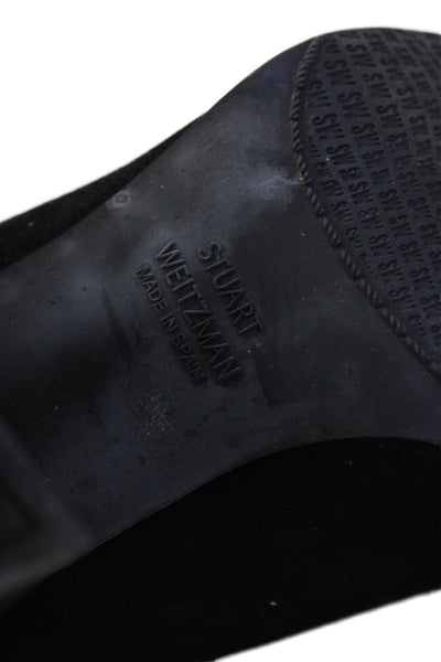 Stuart Weitzman Women's Round Toe Suede Block Heel Ankle Boots Black Size 9.5
