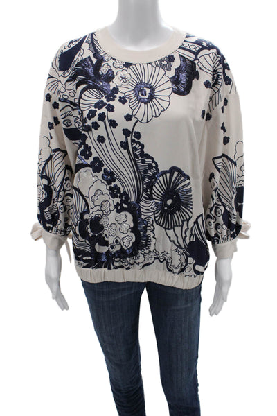 Ted Baker Womens Tunic Blouse Beige Floral 3/4 Sleeve Round Neck Size 3