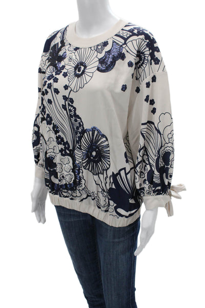 Ted Baker Womens Tunic Blouse Beige Floral 3/4 Sleeve Round Neck Size 3