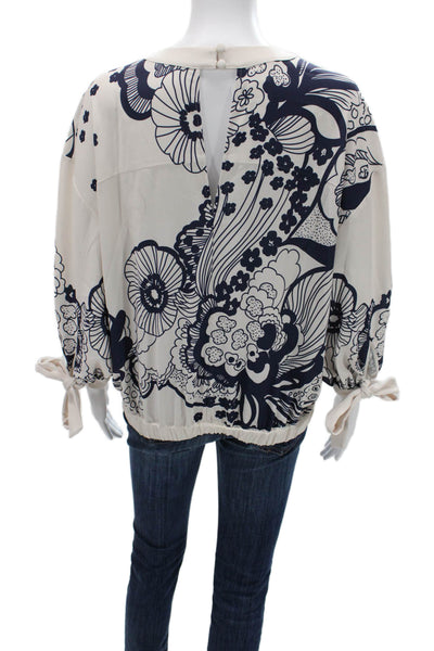 Ted Baker Womens Tunic Blouse Beige Floral 3/4 Sleeve Round Neck Size 3