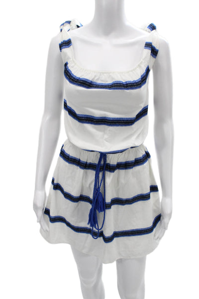 Pampelone Womens White Striped Cotton Scoop Neck Playsuit Sleeveless Size M
