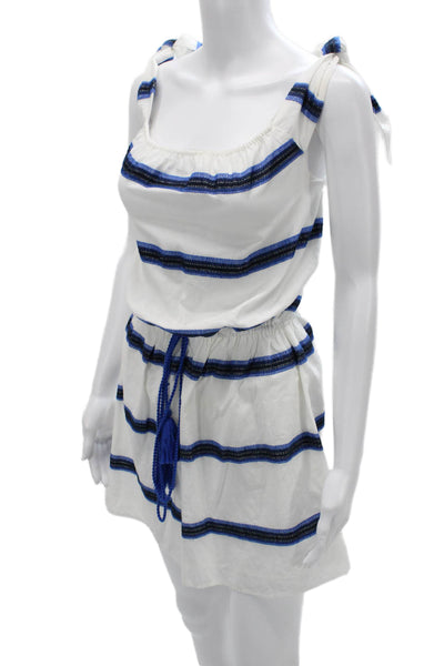 Pampelone Womens White Striped Cotton Scoop Neck Playsuit Sleeveless Size M