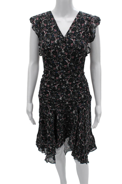 Allsaints Women Fit & Flare Wrap Dress Black Floral V Neck Cotton Size 10