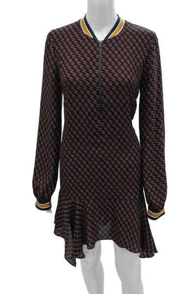 BCBG Max Azria Womens Shirt Dress Black Geometric Cotton Long Sleeve Zip Size M