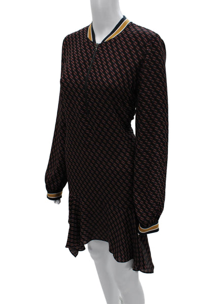 BCBG Max Azria Womens Shirt Dress Black Geometric Cotton Long Sleeve Zip Size M