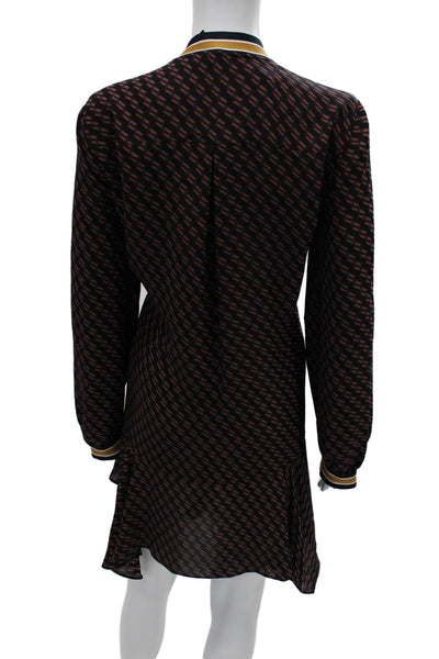 BCBG Max Azria Womens Shirt Dress Black Geometric Cotton Long Sleeve Zip Size M